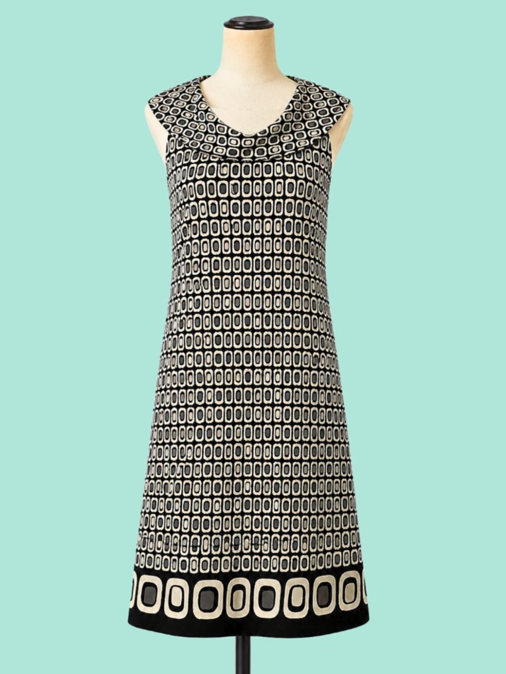 Vintage Alyn Paige Mod Knit Dress Black White Geometric Retro 60s Style S